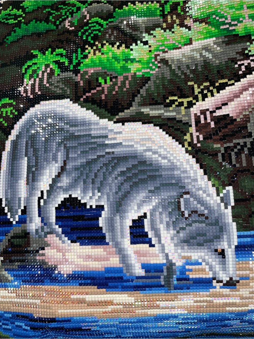 Huge Completed Wolf Diamond Painting Art 48x24 Full Drill Waterfall Forest